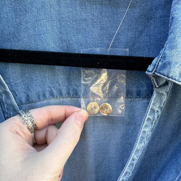 Soft Surroundings Washed Tencel Chambray Asymmetrical Button Front Blouse - Picture 2 of 9